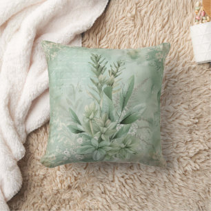 Coussin Fleur botanique verte menthe vintage (1)