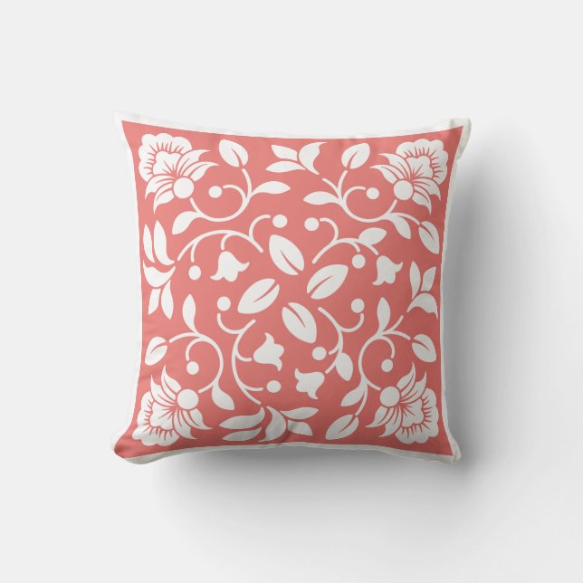 Coussin Fleur corail et couleur blanche (Recto)
