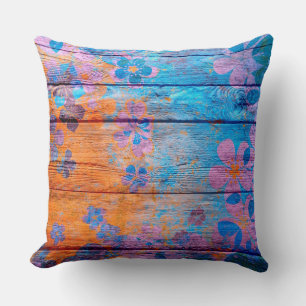Coussin Fleur couleur pastel sur bois #4