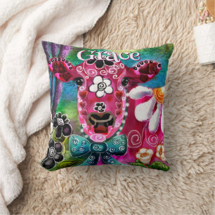 Coussin Fleur Cow rose sarcelle noir personnalisée Fantais