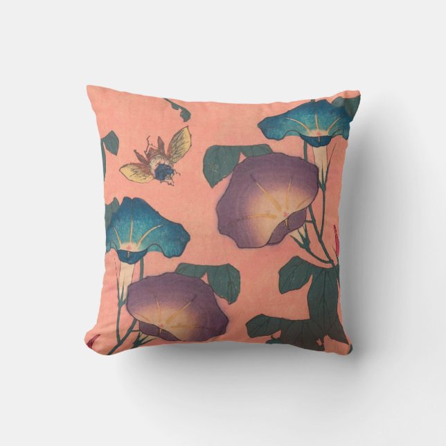 Coussin Fleur d'abeille rose classique Hokusai Art (Recto)