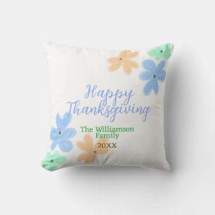 Coussin Fleur d'aquarelle bleu orange vert hiverMerci