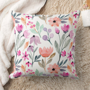 Coussin Fleur d'aquarelle en fleurs douces Motif Pastel Hu