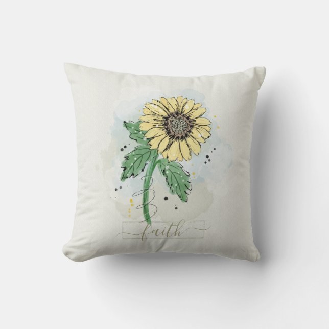 Coussin Fleur d'aquarelle jaune Foi (Recto)