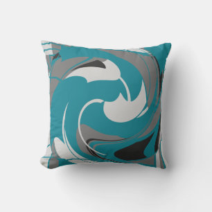Coussin Fleur d'art abstrait gris blanc noir sur fond sarc