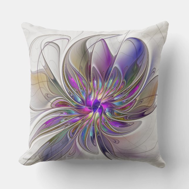Coussin Fleur d'art fractal abstrait énergique et coloré (Recto)