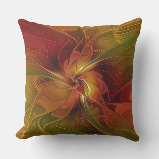 Coussin Fleur d'art fractal abstrait rouge orange marron v (Recto)