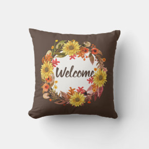 Coussin Fleur d'automne bienvenue et couronne Feuille
