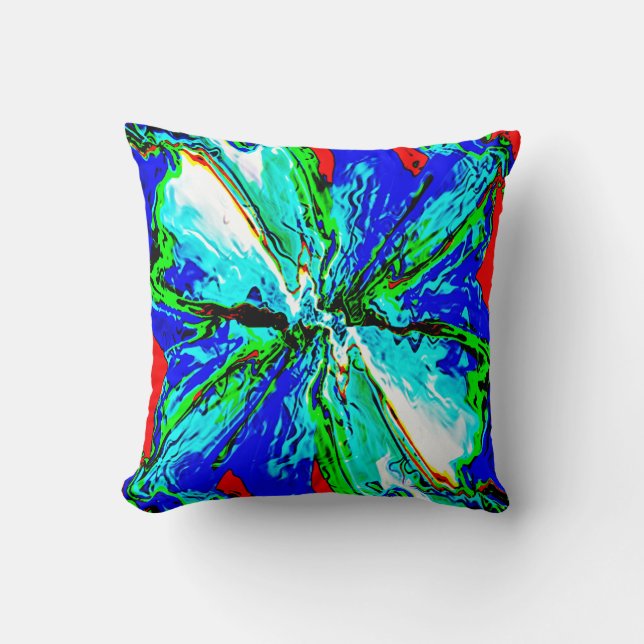 Coussin Fleur de bijoux bleu vert sur le design rouge (Recto)