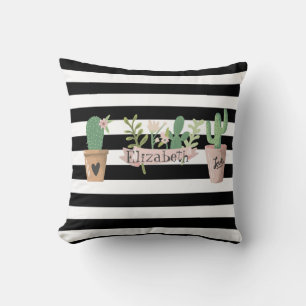 Coussin Fleur de cactus Blancs noirs