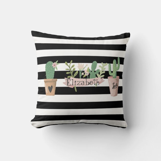 Coussin Fleur de cactus Blancs noirs (Recto)