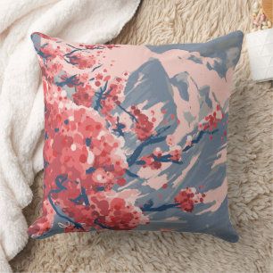 Coussin Fleur de Cerisier Japonaise & Art Montagnard