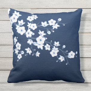 Coussin Fleur de cerisier Marine Bleu Blanc Floral
