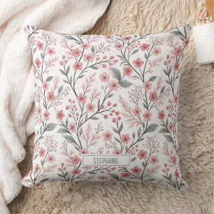 Coussin Fleur de cerisier rose motif Sakura sur fond blanc