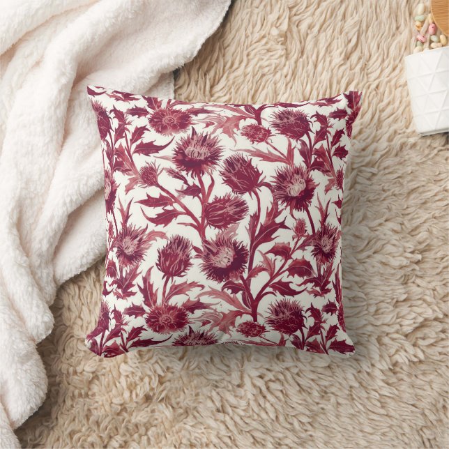 Coussin Fleur de chardon William Morris d'un bordeaux prof (Couverture)