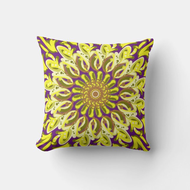 Coussin Fleur de chrysanthème jaune violet Abstrait (Recto)