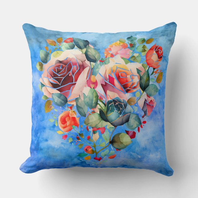 Coussin Fleur de coeur Décor de mode en marbre bleu (Recto)