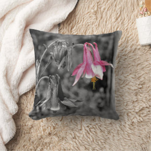 Coussin Fleur de Columbine Noir Et Blanc Couleur Partielle