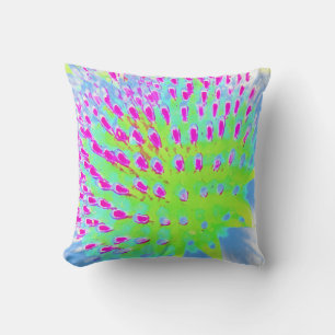 Coussin Fleur de cône Abstrait verte et violette de chaux