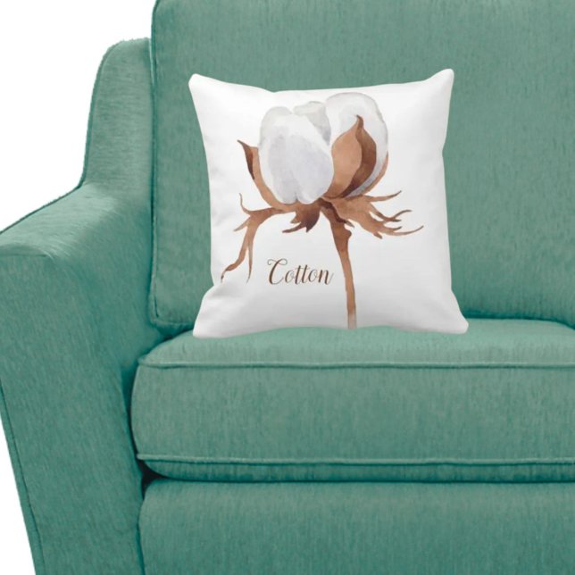 Coussin Fleur de coton à l'aquarelle (Créateur téléchargé)