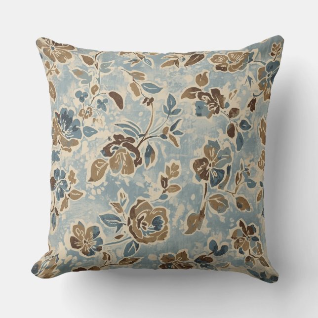 Coussin Fleur de Cottage Bleu Clair Brun (Recto)