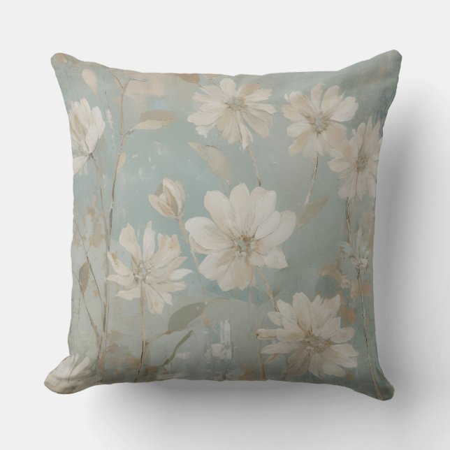 Coussin Fleur de crème douce Turquoise de couleur beige (Recto)