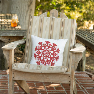 Coussin Fleur de cristal de neige rouge Motif sur blanc