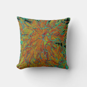 Coussin Fleur de dahlia abstraite orange brûlé et verte