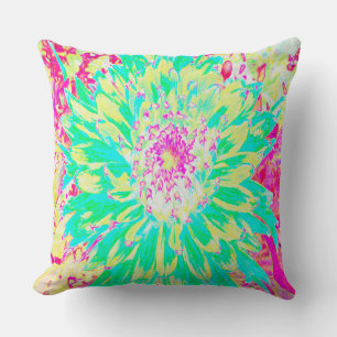 Coussin Fleur de dahlia décorative jaune et magenta