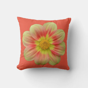 Coussin Fleur de dahlia orange et jaune