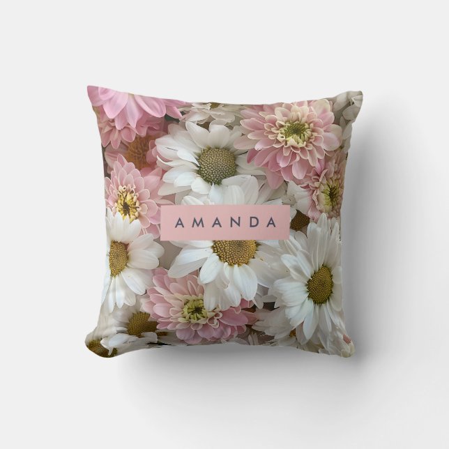 Coussin Fleur de Daisy Rose et Blanche Personnalisée (Recto)