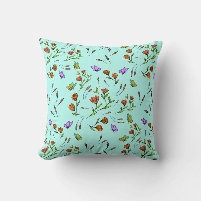 Coussin Fleur de fantaisie – Botanique dessinée à la main (Recto)
