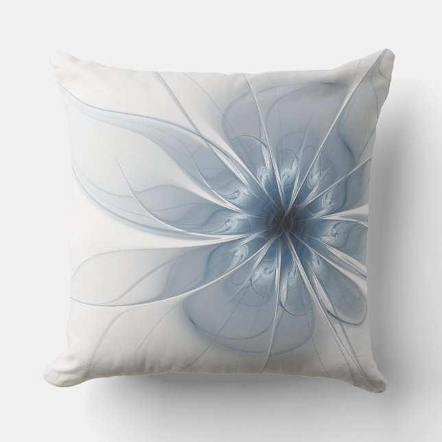 Coussin Fleur de fantaisie fractale bleue douce et tendre (Recto)