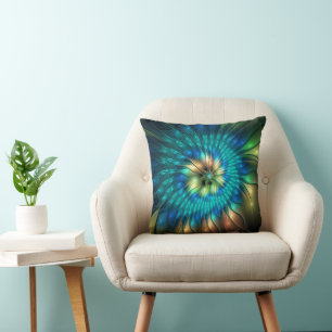Coussin Fleur de fantaisie lumineuse, fractale abstraite c