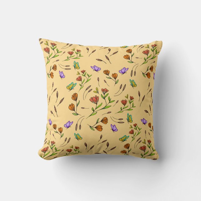 Coussin Fleur de fantaisie Whimsy Bloom – Botanique dessin (Recto)