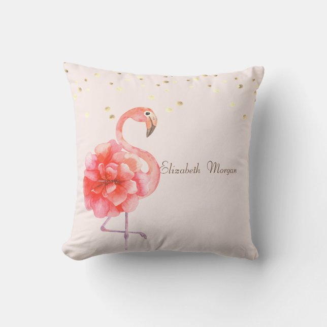 Coussin Fleur de Flamant Rose, Confettis Dorés (Recto)