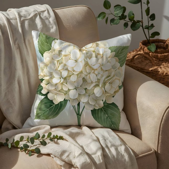 Coussin Fleur de Hydrangea blanche à l'aquarelle délicate (Créateur téléchargé)