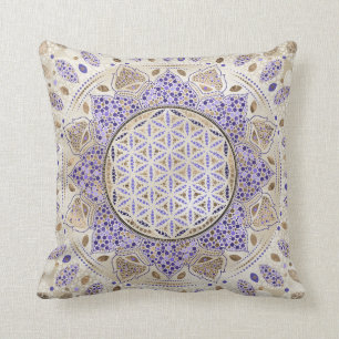 Coussin Fleur de la vie Dot Art Pastels, violets et or