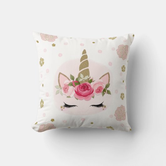 Coussin Fleur de licorne rose et or tendance mignonne (Recto)