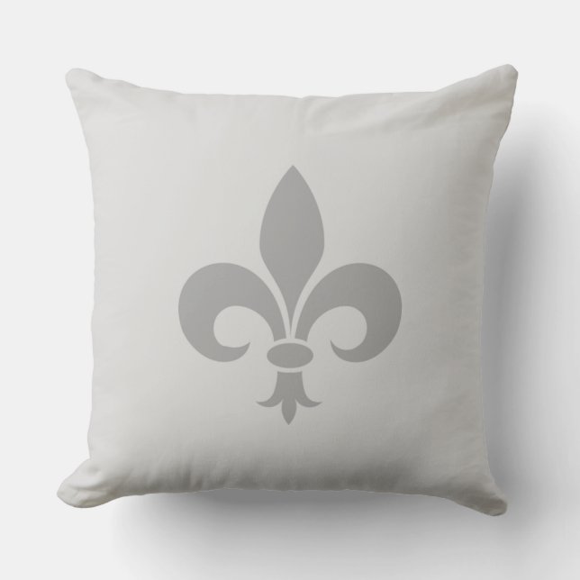 Coussin Fleur de Lis argent sur gris clair (Recto)