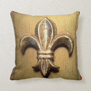 Coussin Fleur-De-lis d'or contre rouge foncé - customisé