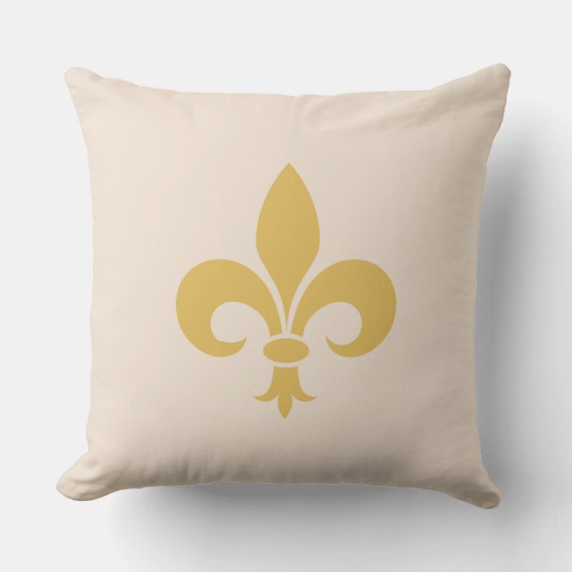 Coussin Fleur de Lis dorée sur beige champagne clair (Recto)