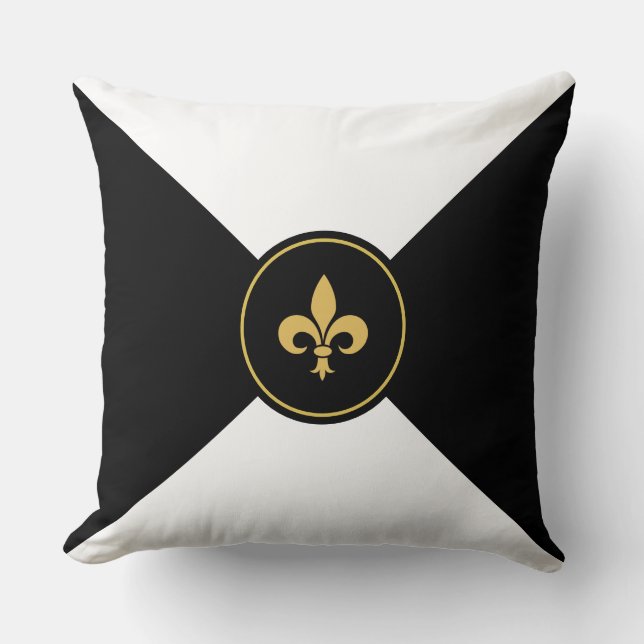 Coussin Fleur de Lis dorée sur fond noir et blanc (Recto)