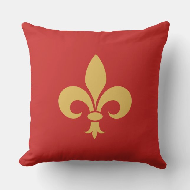 Coussin Fleur de lis dorée sur fond rouge cramoisi (Recto)