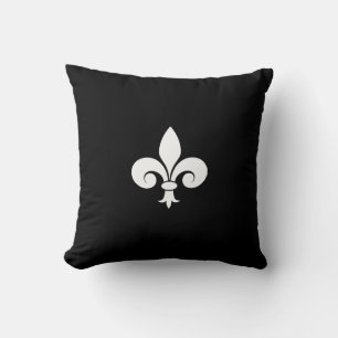 Coussin Fleur de Lis en blanc sur noir
