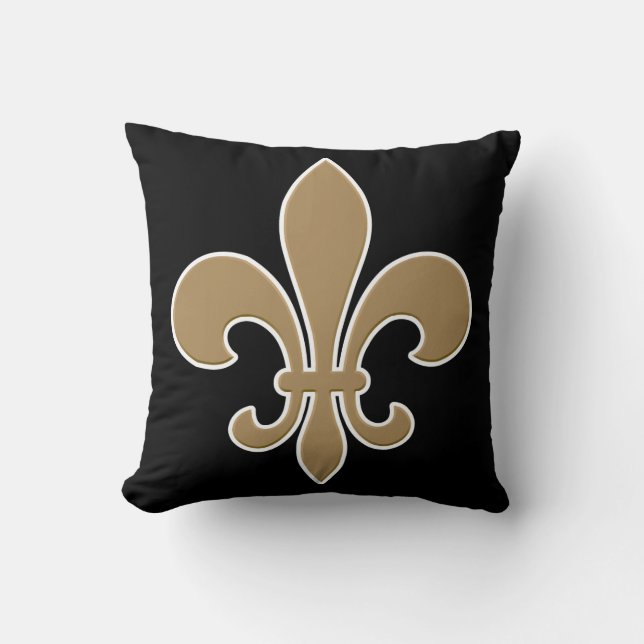 Coussin Fleur de Lis Gold avec contour blanc et noir (Recto)