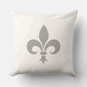 Coussin Fleur de lis gris argent sur fond blanc