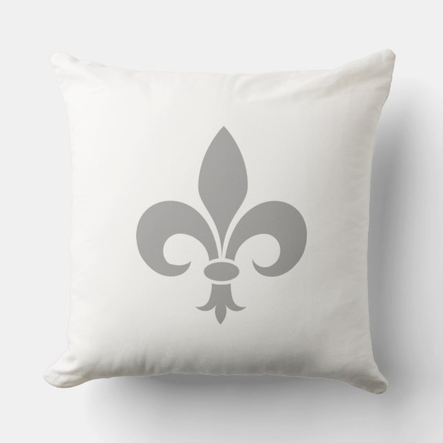 Coussin Fleur de lis gris argent sur fond blanc (Recto)