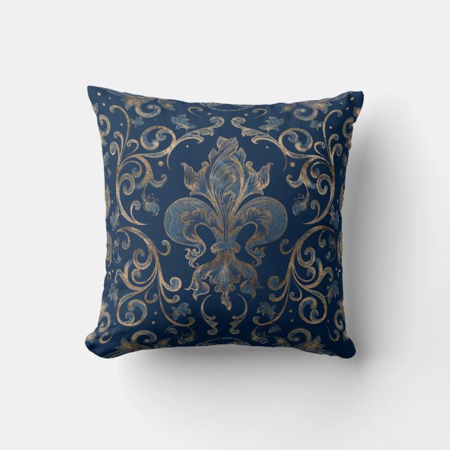 Coussin Fleur de lis, marbre bleu et or (Recto)