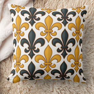 Coussin Fleur de lis Motif de couleur noire jaune